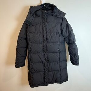 LL Bean Black Downtek Water Repellent Long Puffer Parka Coat L REG